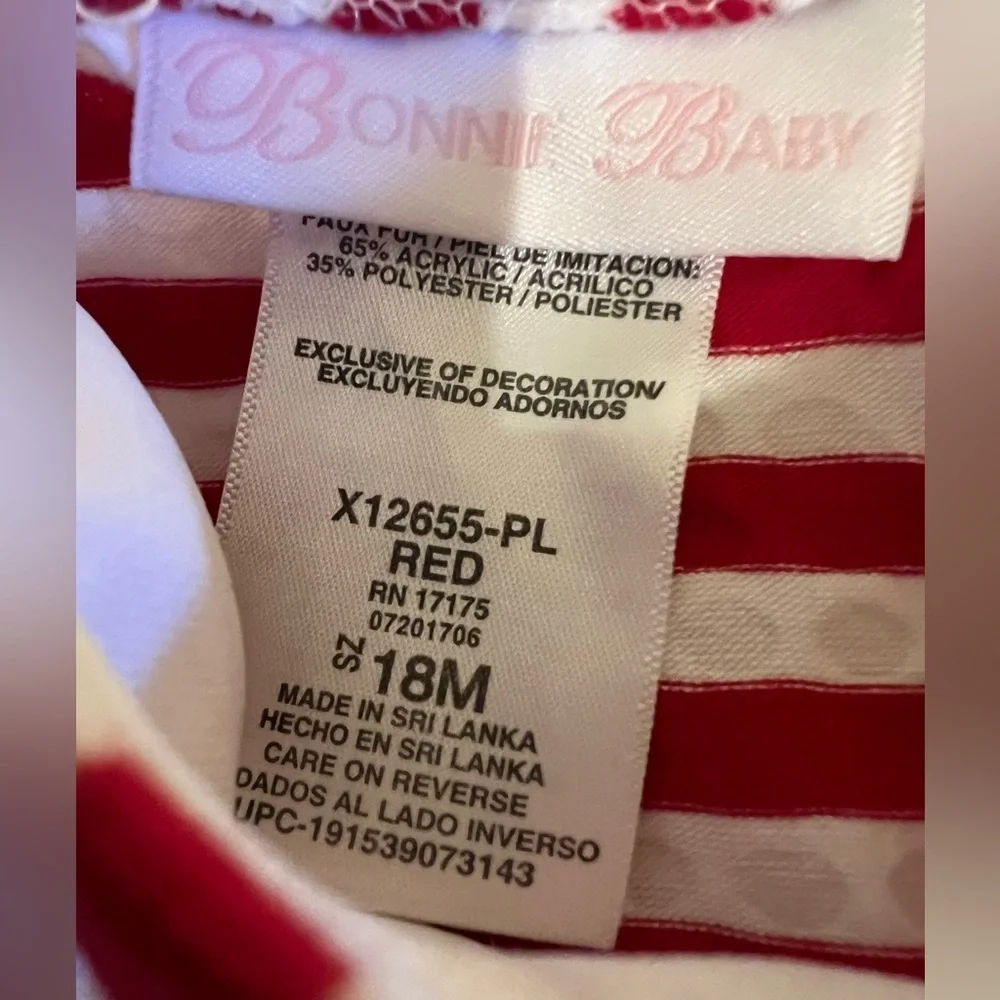 CHRISTMAS BOBBIE BABY DRESS SIZE 18 MONTHS RED/WHITE DIAGONAL STRIPES